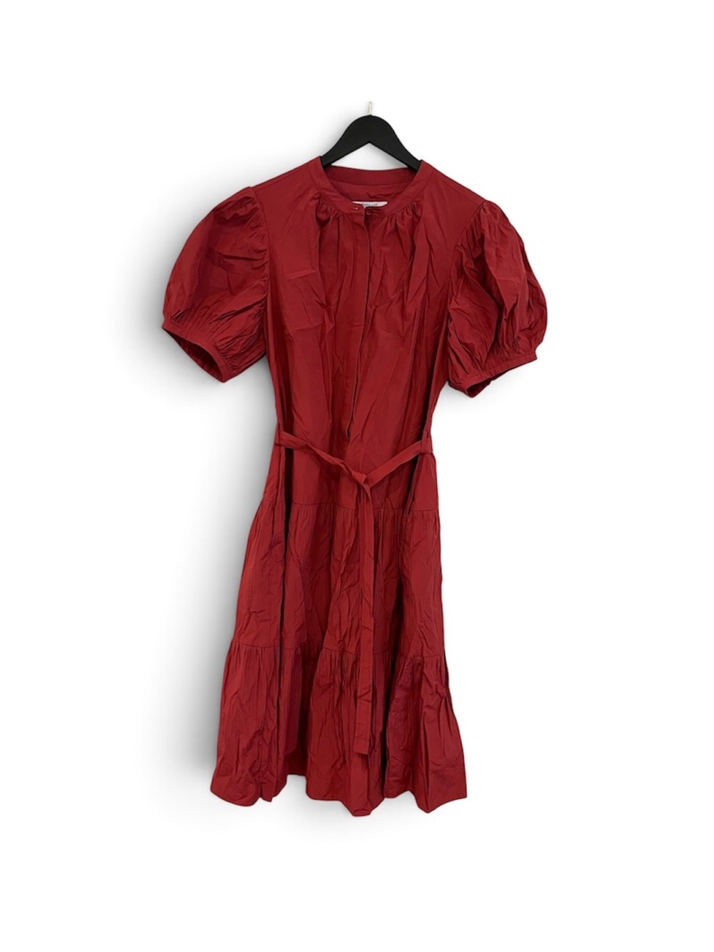 Derek Lam Red Puff-Sleeve Tiered Midi Dress